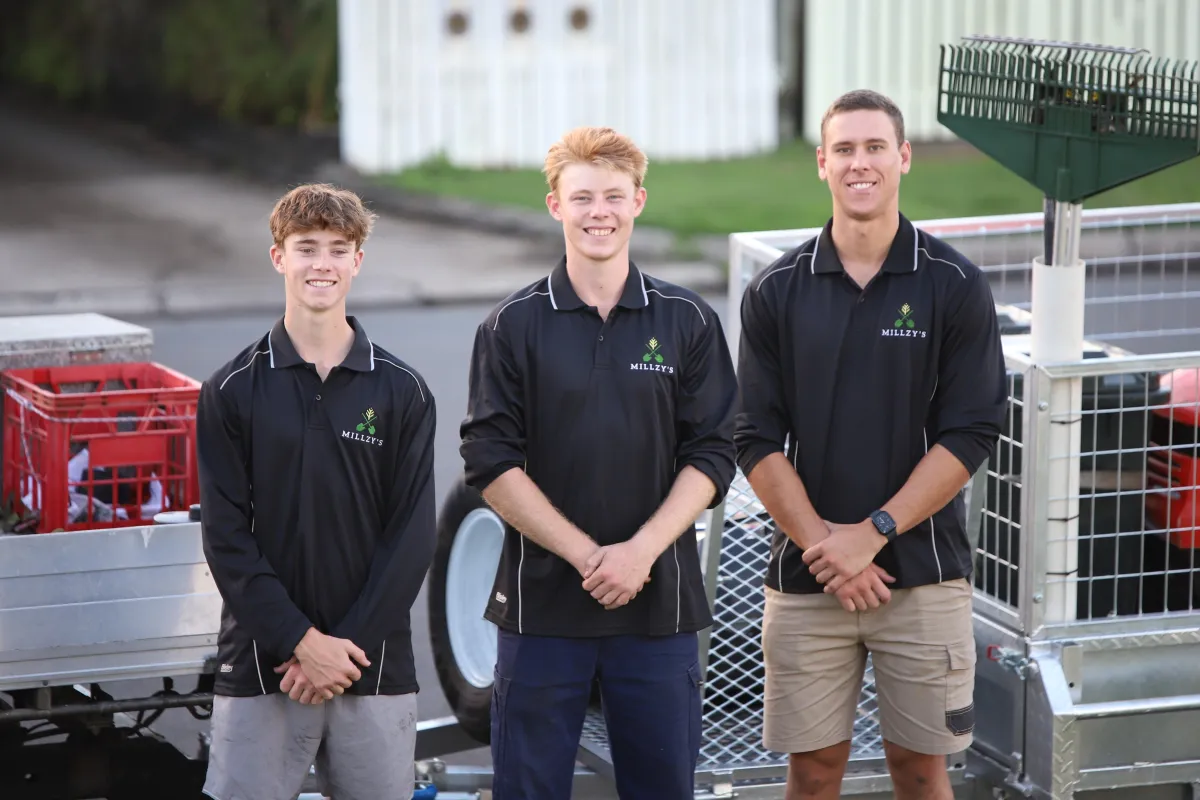 Millzy's professional lawn mowing and car detailing team in Rockhampton with equipment